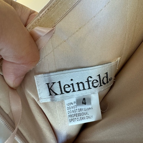 Kleinfeld off shoulder formal dress in dusty beige, neutral color - Picture 10 of 14